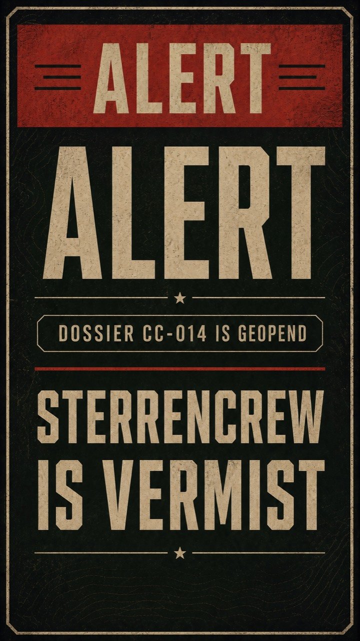 Alert: dossier CC-014 is geopend en Sterrencrew is vermist